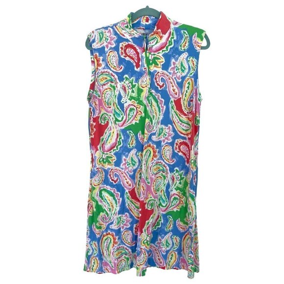 Gottex Dresses & Skirts - Gottex Womens Tank Dress Size L Watercolor Paisley Nylon Athleisure Zipper Nylon